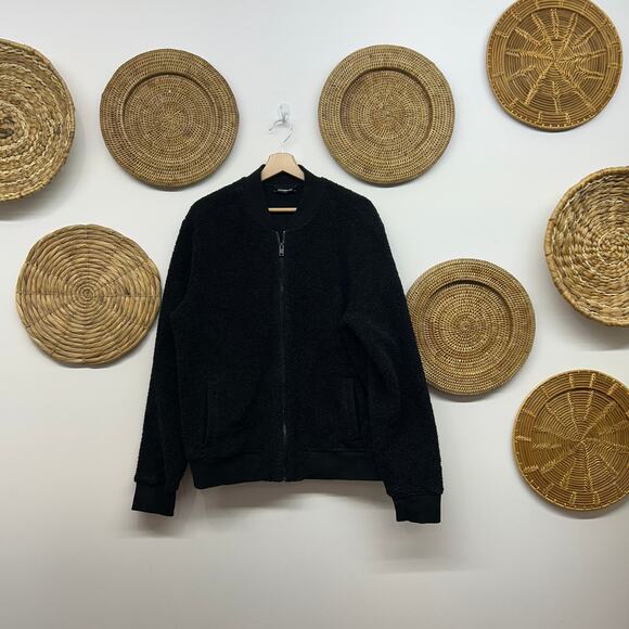 Express Black Knit Fleece Zip Up Lightweight Jacket Mens Large Neutral Layering - Picture 2 of 7